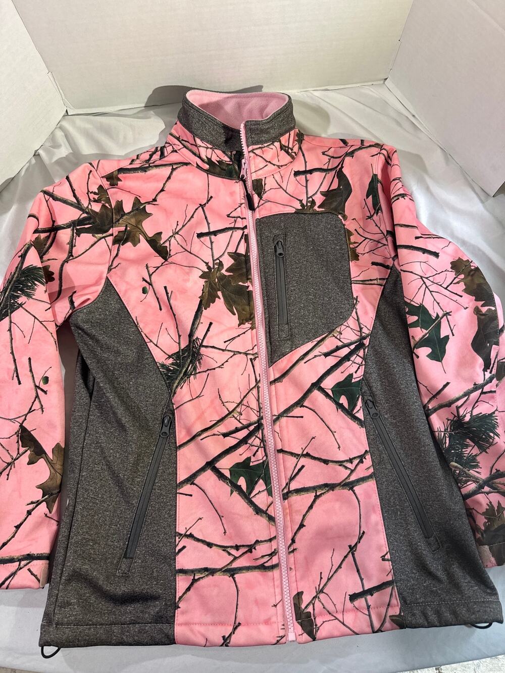 Trail Crest Womens Large Pink Camo Fleece Jacket Full Zip Hunting Outdoor